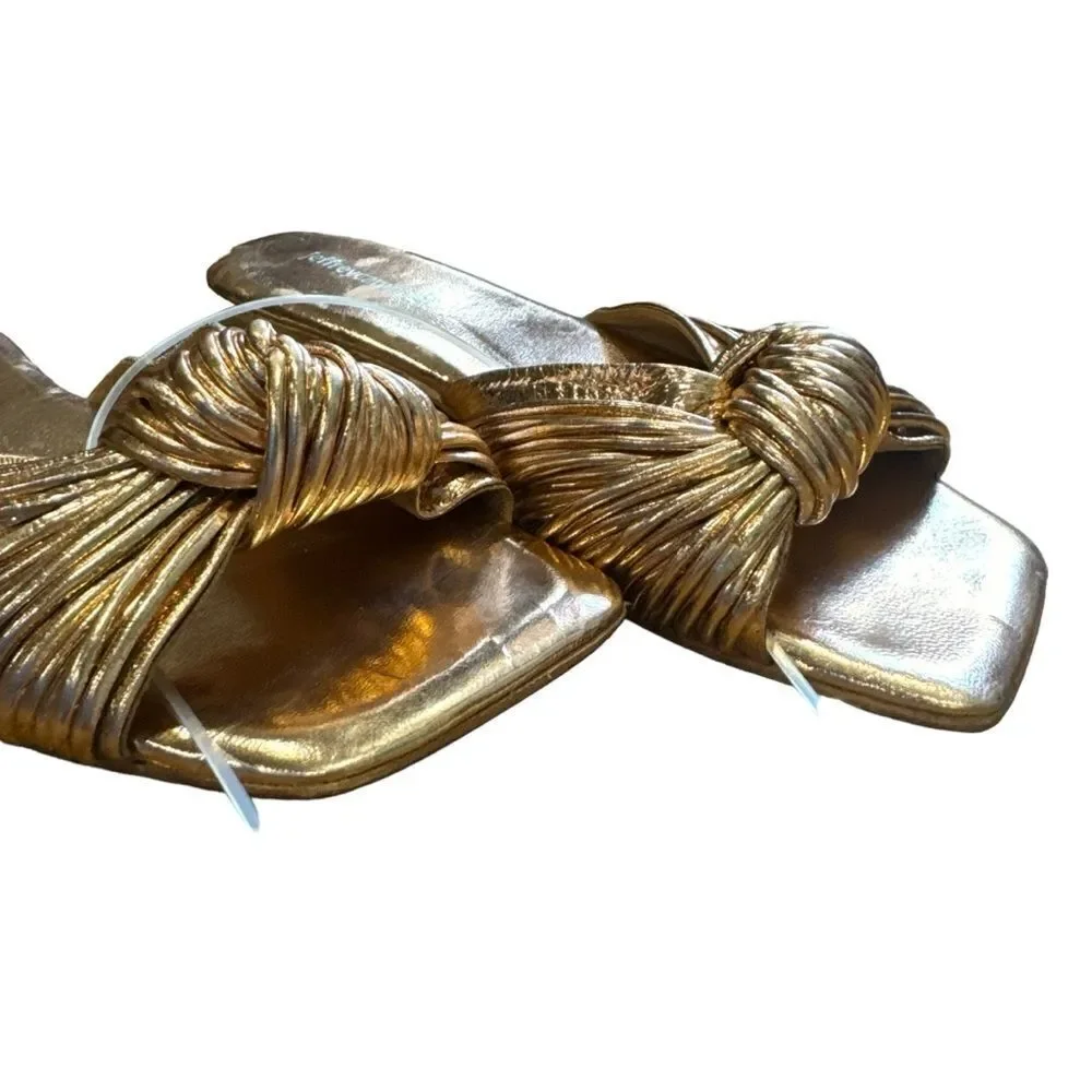 Revolve Jeffrey Campbell Knaughty-3 Rose Gold Knotted Slip-On Flat Sandal NWOT